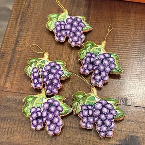Vintage embroidered long stitch, grape ornaments